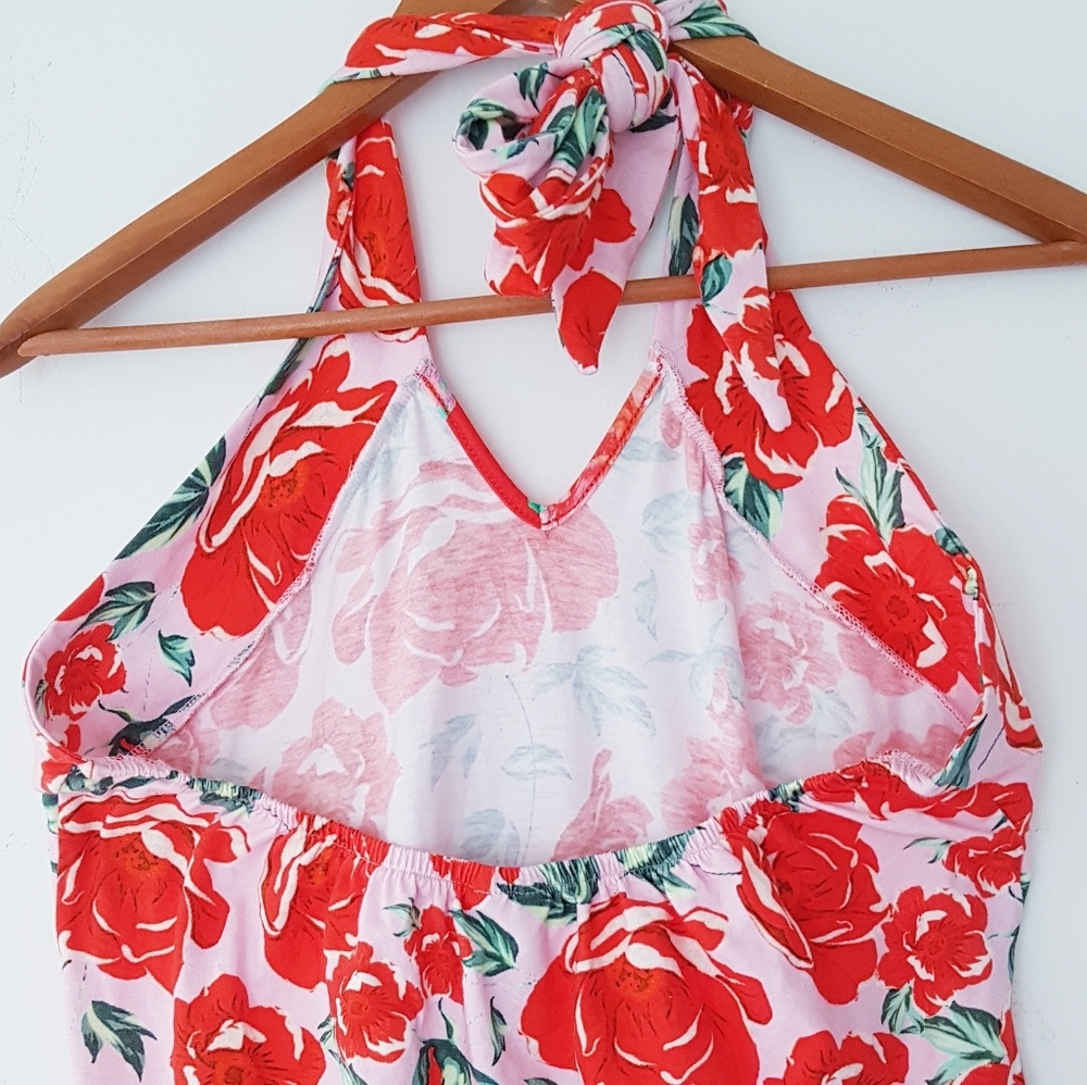 ASOS Pink & Red Roses Bubble Hem Short Dress - Picture 13 of 13